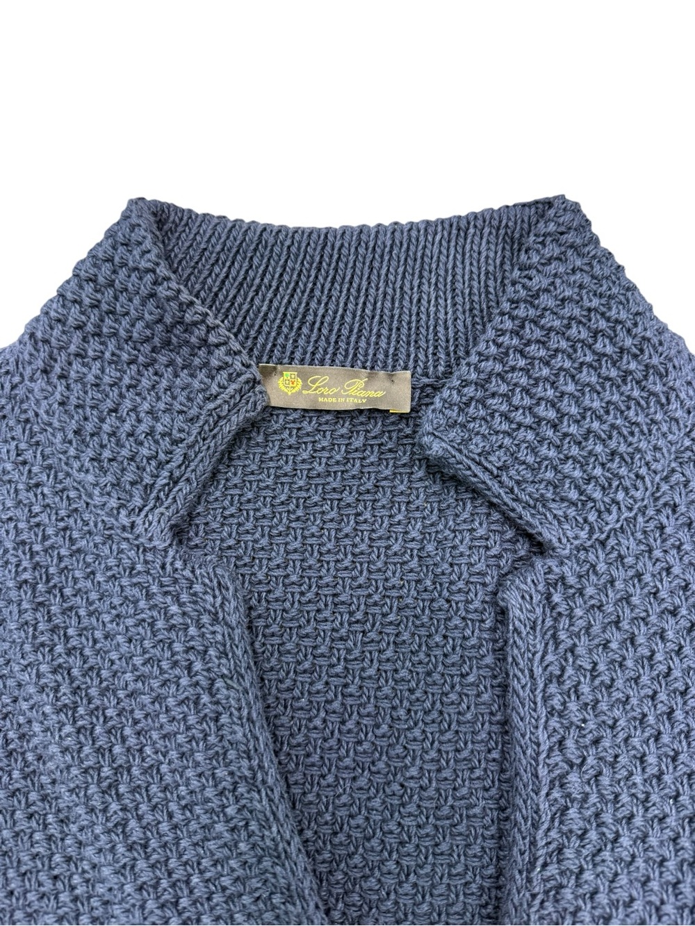 Loro Piana Textured Navy Collared Knit